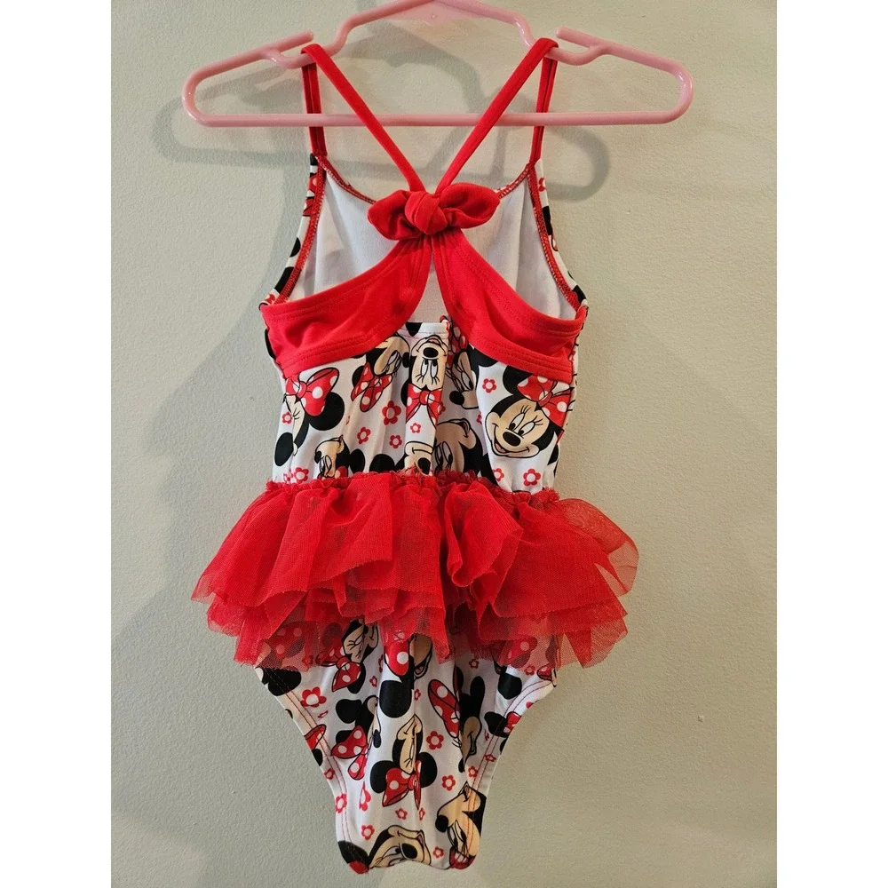 Disney Junior Minnie Mouse Girls Red‎ Tutu One Piece Swimsuit Size 4T